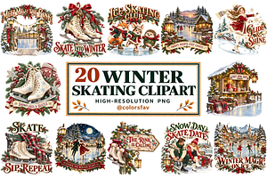 Vintage Winter Skating Clipart Set