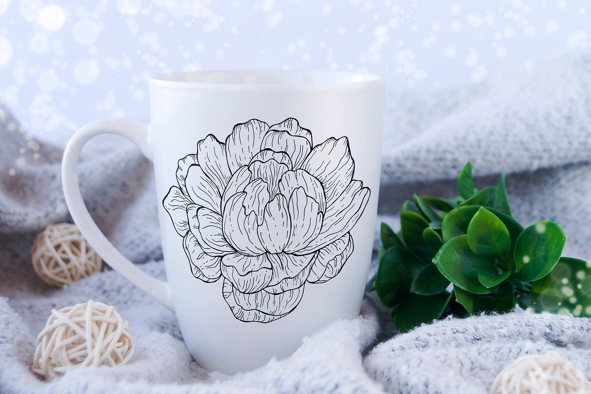 Black Outline Peony Flowers Set, an Illustration by ArtIrisArt (Photo 8 of 13)