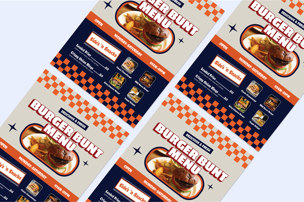 Retro Burger Bunt Menu Restaurant, a Flyer Template by SquidPixey (Photo 2 of 6)