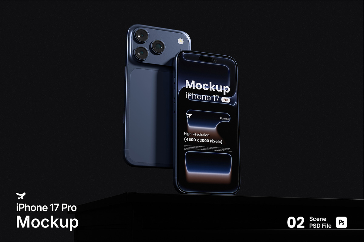 iPhone 17 Pro Mockup, an iPhone Mockup by Rielismee (Photo 1 of 5)