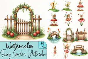 Fairy Garden Watercolor Clipart, an Illustration by CrexoraLab