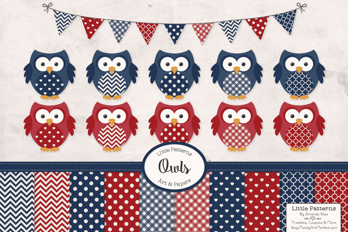 Premium Owl Vectors & Digital Papers, an Animal Illustration by Amanda Ilkov (Photo 1 of 3)