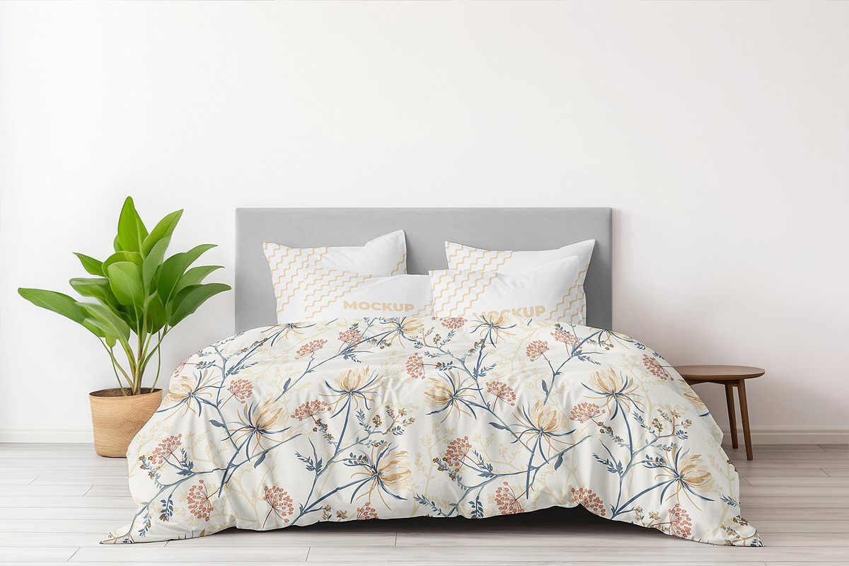 Bed linen and pillow mockup, an Advertising Mockup by My Mockup (Photo 1 of 3)