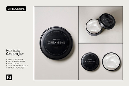 Realistic Cream Jar - 3 Mockups Set