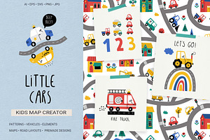 Kids Cars Clipart & Map Creator, a Transportation Illustration by Irina Ostapenko