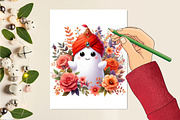 Halloween Ghost With Flower Clipart, a Seasonal Illustration by Craft Nest (Thumbnail 2 of 5)