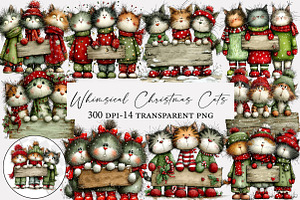 Whimsical Christmas Cats Clipart, an Illustration by Designworld