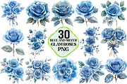 Baby Blue and Silver Glam Roses, an Illustration by Pixels.Craft (Thumbnail 1 of 7)