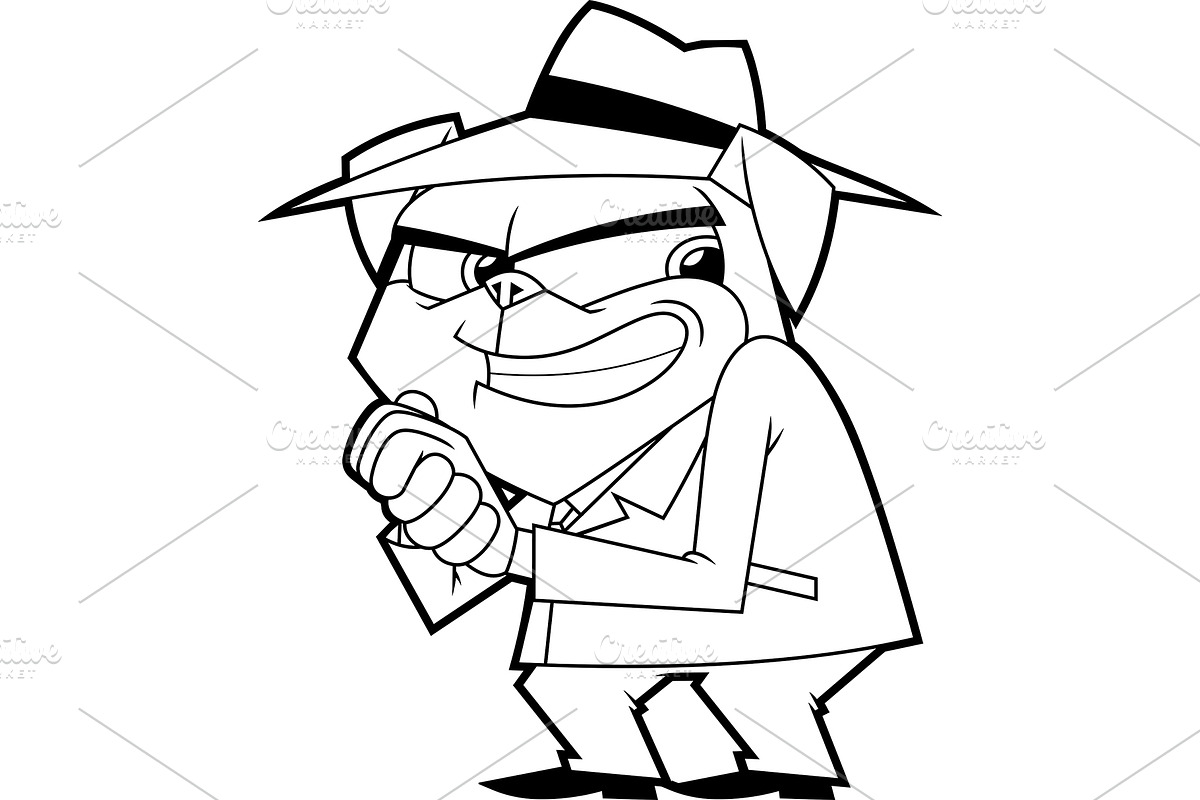 Outlined Funny Mafia Pug Dog, an Illustration by HitToon