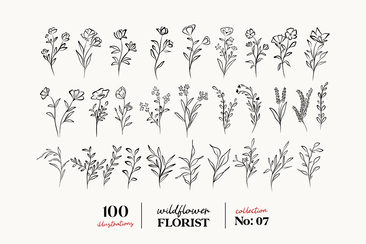Wildflowers Line Art No:7, a Texture Illustration by Kaya Fonts (Photo 13 of 17)