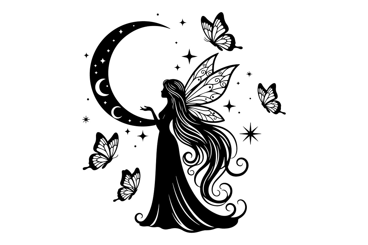 Fairy Moon Butterfly Silhouette, an Object Illustration by Gaye Art (Photo 18 of 31)