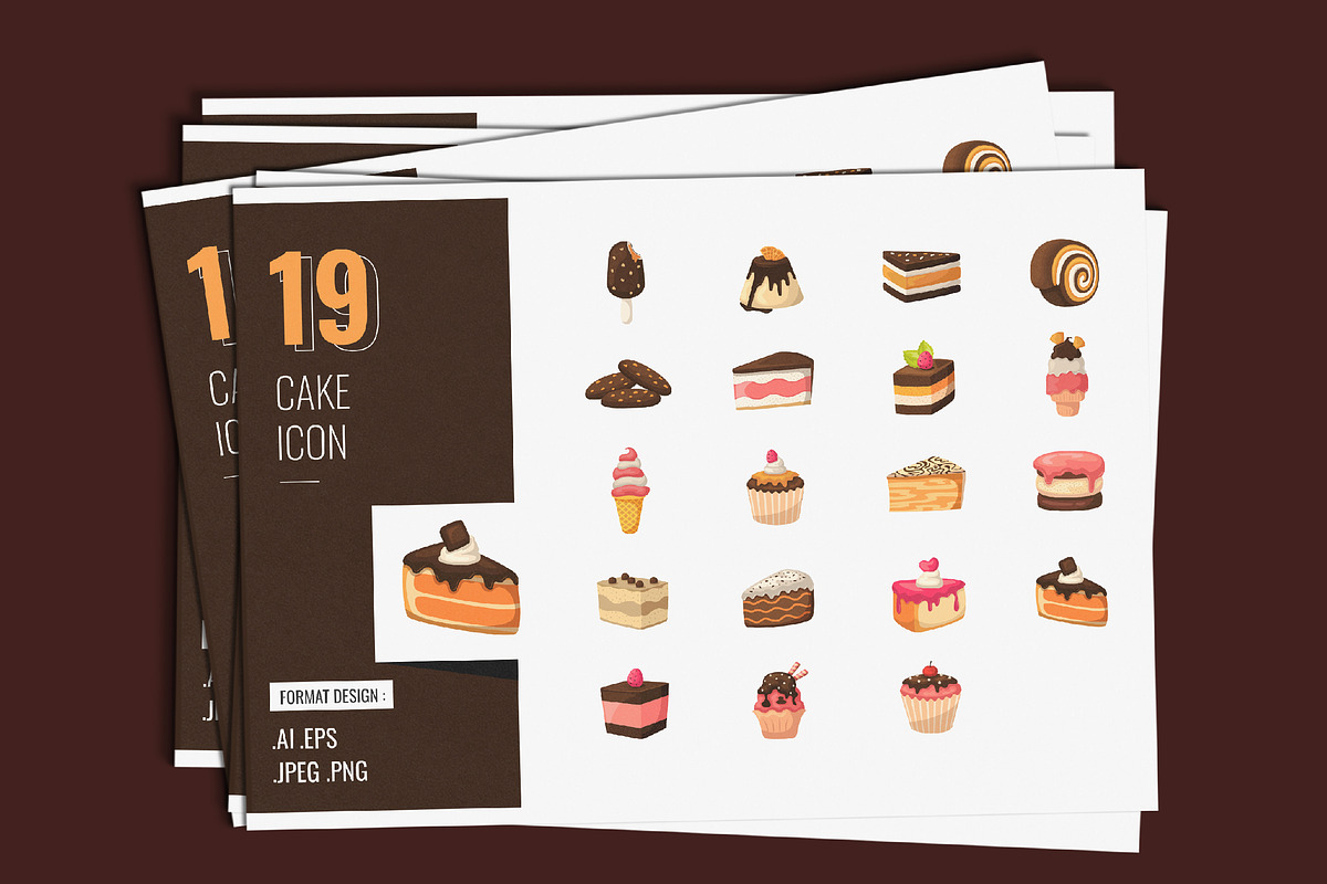 Cake Icon Set, a Solid Icon by shin_std