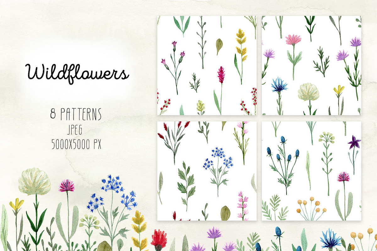 Watercolor Wildflowers. Patterns, a Pattern Graphic by Slastick (Photo 2 of 7)
