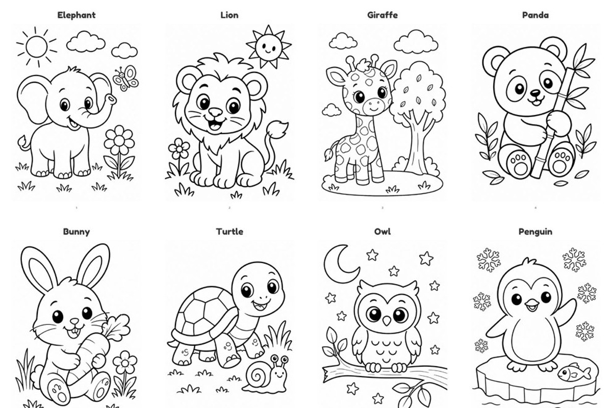 Cute Animals Coloring Book for Kids, an Animal Illustration by digital.incubator.yum (Photo 2 of 3)