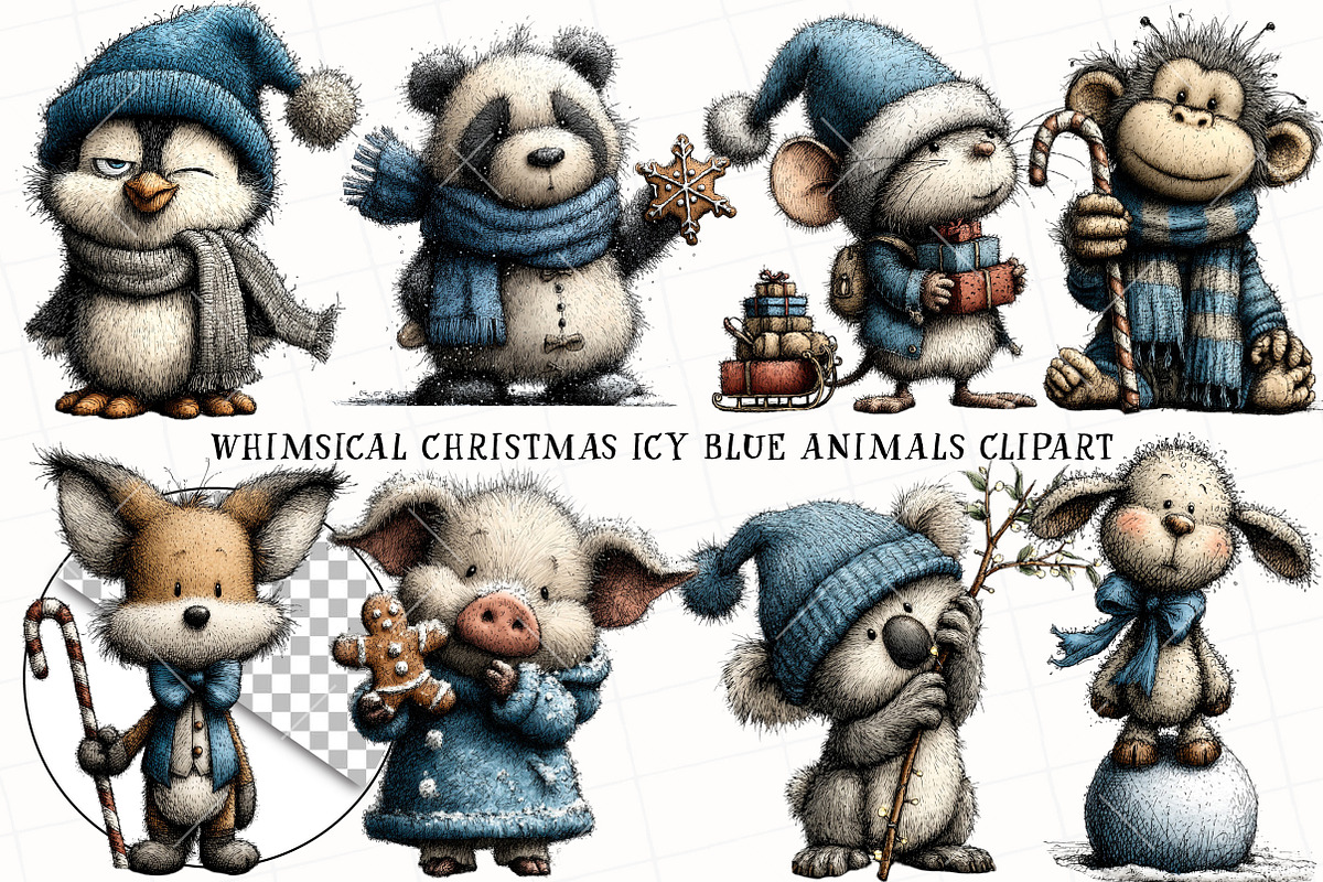 Whimsical Christmas Icy Blue Animals, an Illustration by OK Design (Photo 2 of 6)