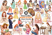 Watercolor Woman Reading Clipart PNG, an Illustration by Canvas Craft (Thumbnail 1 of 5)
