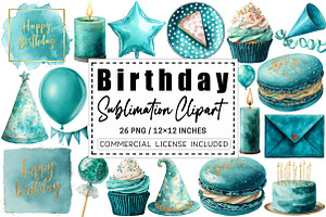Teal Birthday Sublimation Clipart, a Graphic by CitraGraphics