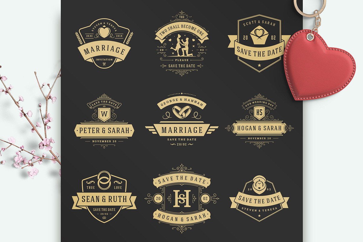 18 Wedding Logos and Badges, a Branding & Logo Template by Vasya Kobelev (Photo 2 of 13)