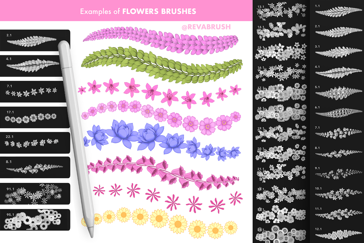 Procreate Flowers Outline brushes, a Brush Add-On by Revabrush