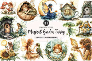 Magical Garden Fairies Clipart, an Illustration by SinaCreation