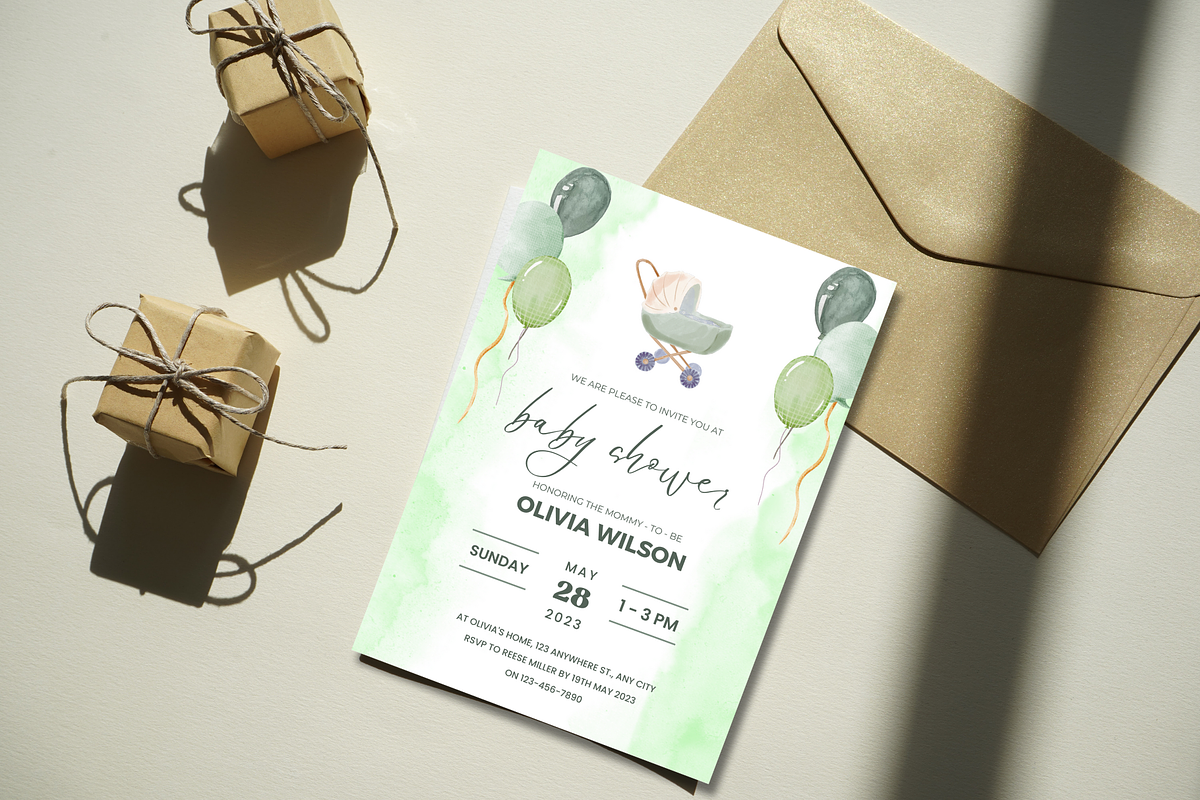Green Baby Shower Invitation Card, an Invitation Template by TheSimplySereneShop (Photo 2 of 11)