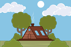 wooden cabin building landscaped, a Decorative Illustration by zyxroun shop