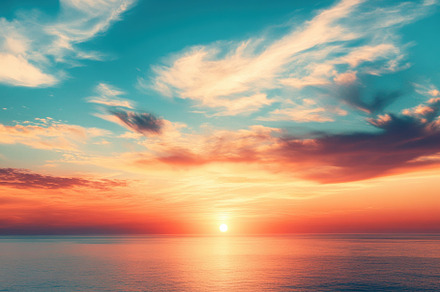 Stunning sunset over the ocean with, a Photo by Iftikhar Alam