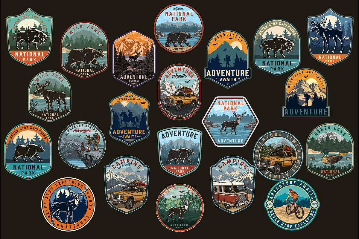 64 Retro Camping badges, a Branding & Logo Template by DGIM studio (Photo 3 of 7)