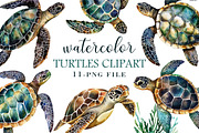 Watercolor Turtles Clipart, an Illustration by Libby Wishes (Thumbnail 1 of 3)