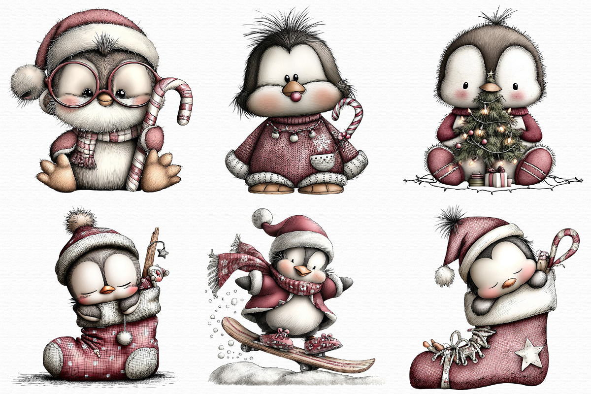 Quirky Christmas Penguin Clipart, an Illustration by Libby Wishes (Photo 3 of 7)