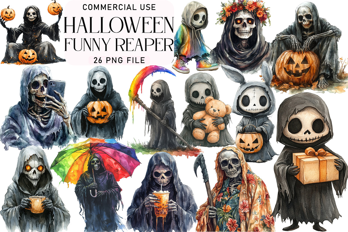 Halloween Funny Reaper Clipart, an Illustration by Daily.Designs (Photo 1 of 2)