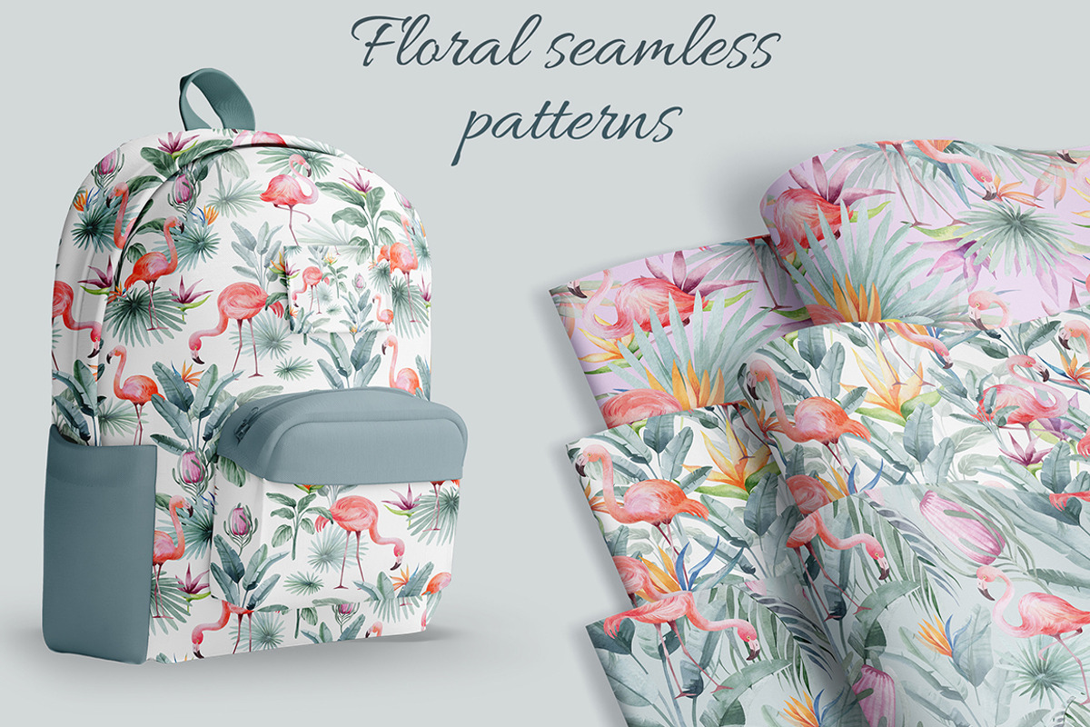 FLAMINGO & FLOWERS  tropical set, a Decorative Illustration by LenArt (Photo 13 of 18)