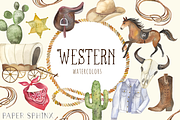 Watercolor Western Clipart, an Illustration by PaperSphinx (Thumbnail 1 of 3)