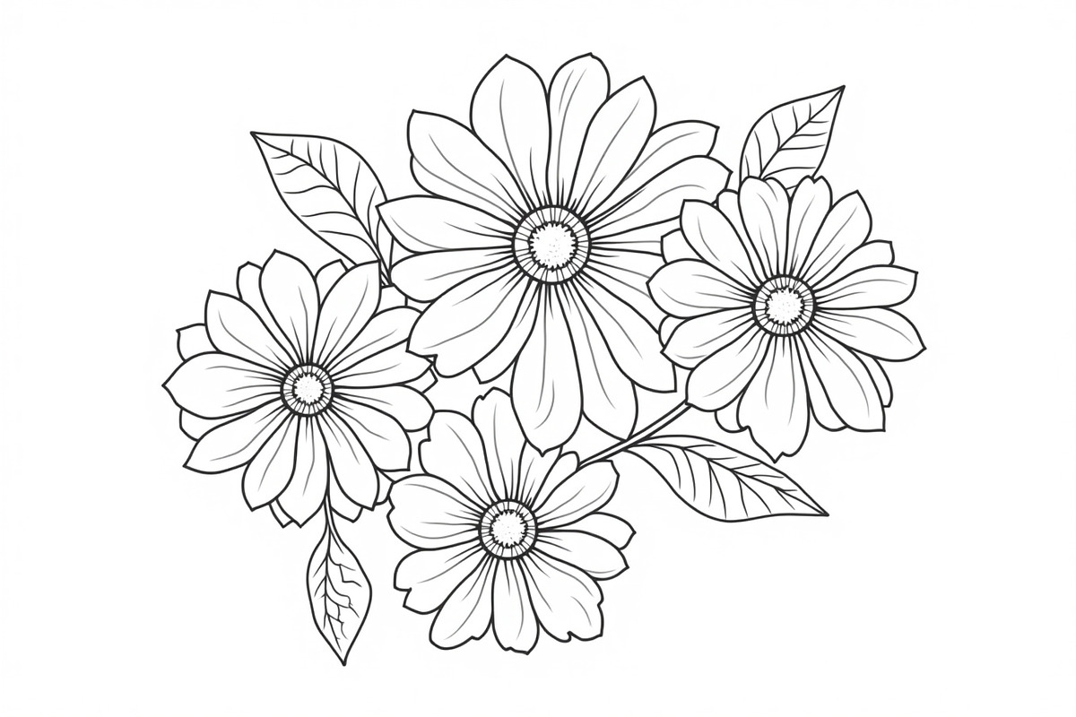 Flower Outline Art Printable bundle, an Illustration by yasushie (Photo 7 of 9)