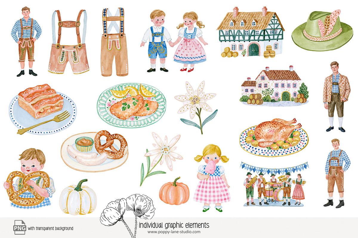 120 cute Oktoberfest clip art, a Seasonal Illustration by Poppy Lane Studio (Photo 2 of 12)