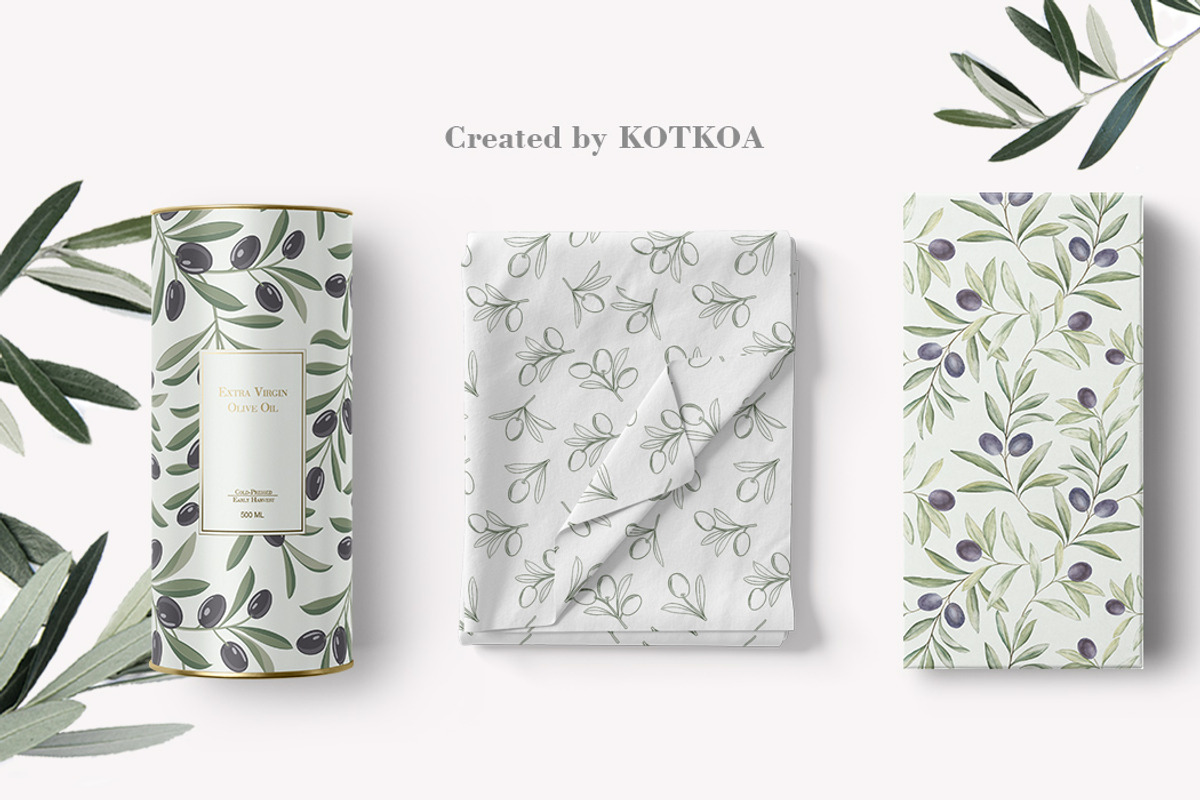Olive branch, frame, pattern., a Texture Illustration by Kotkoa (Photo 5 of 6)