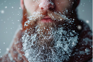Snow falling on red haired man's, a Holiday Photo by Ylivdesign