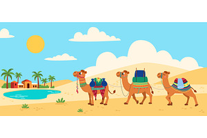 Cartoon camels in desert. Camel, an Animal Illustration by LadadikArt