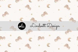Clouds, moon, and stars pattern