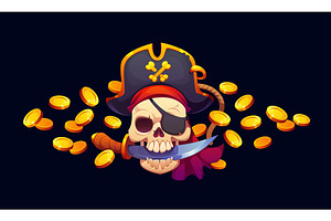 Pirate skull with dagger knife, a Person Illustration by Vector Tradition