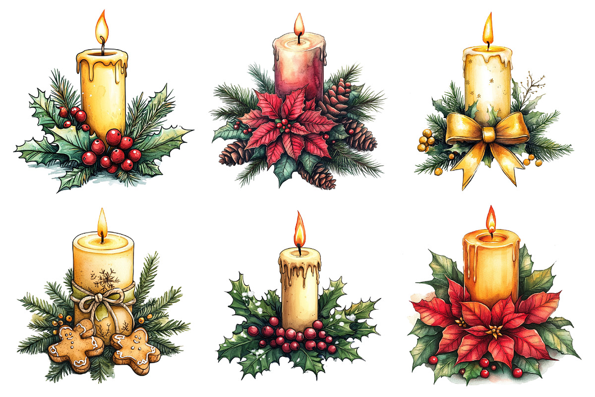 Holiday Candle Bouquets Clipart, an Illustration by Daily.Designs (Photo 5 of 5)