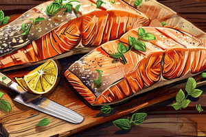 A succulent grilled salmon fillet wi, a Photo by LOGOCREATIVE