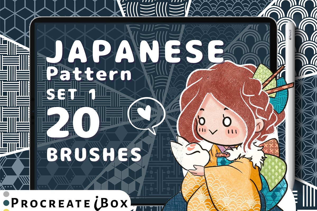 Japanese pattern procreate brushes, a Brush Add-On by ProcreateiBox
