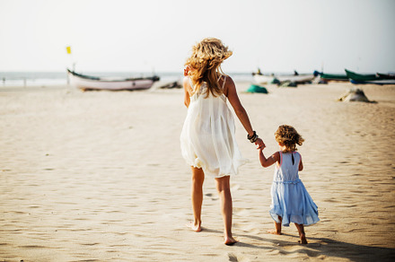 Beautiful mother and daughter on car containing vacation, beach, and ...