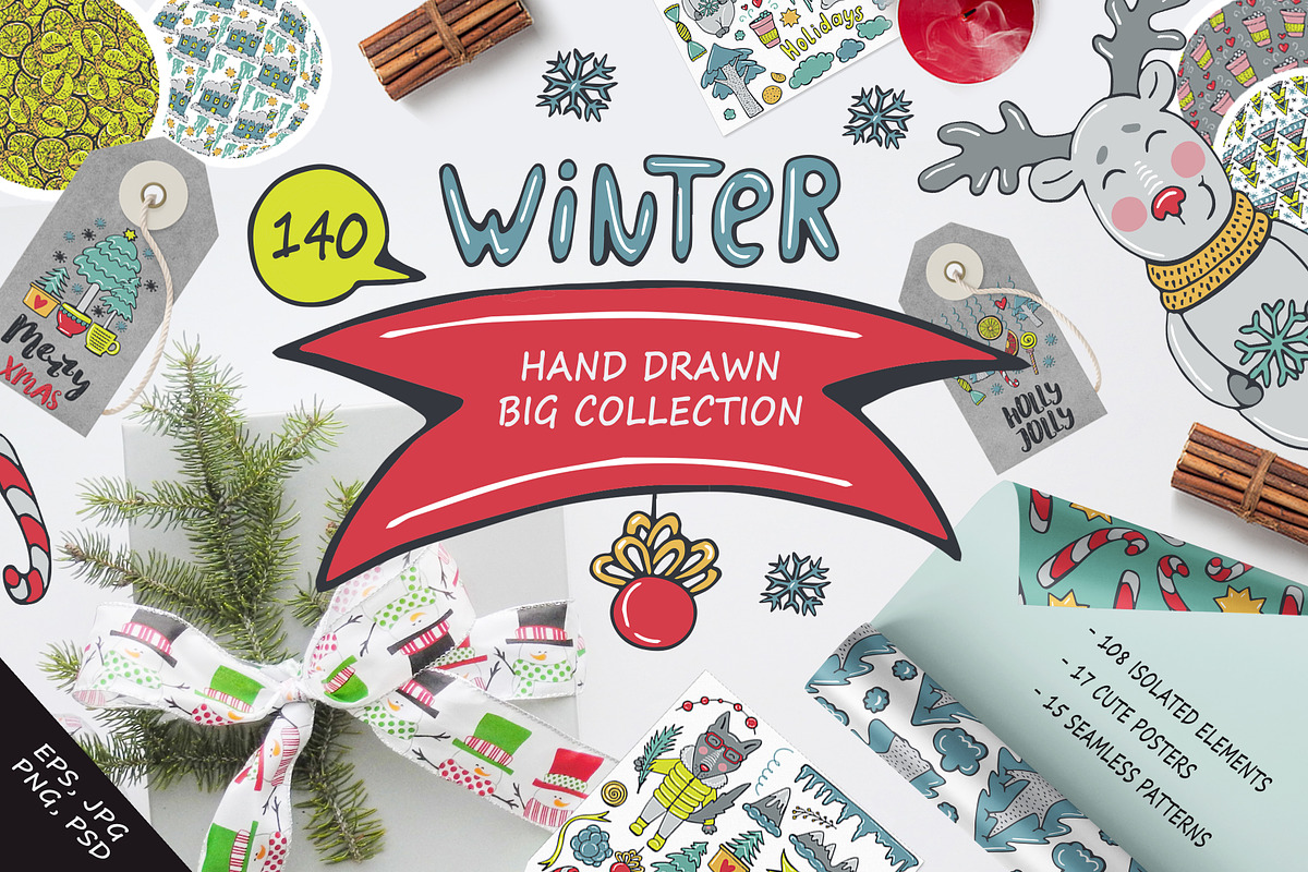 Winter Hand Drawn Big Collection, an Animal Illustration by Kseniya_design (Photo 1 of 6)