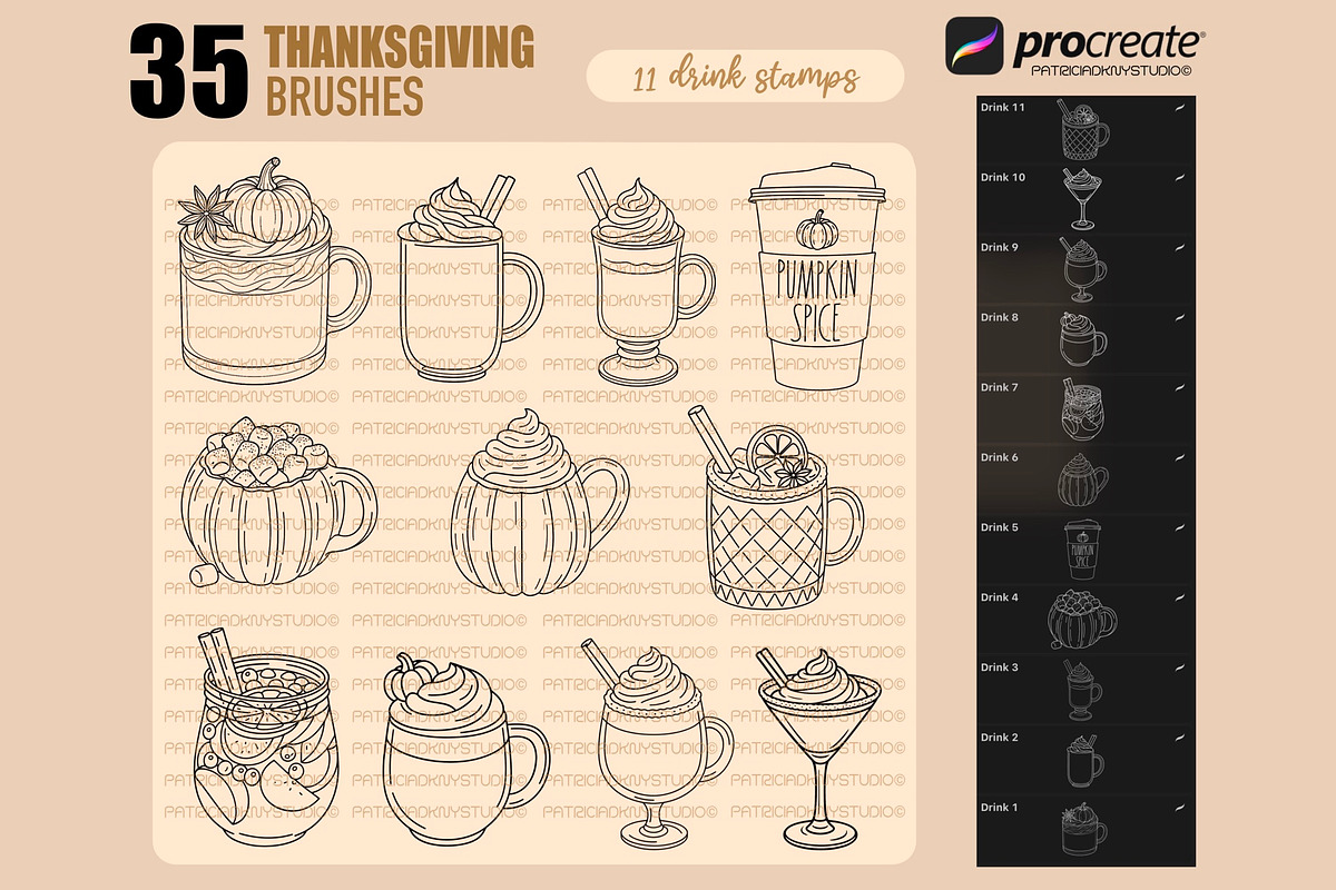 Thanksgiving brushes for Procreate, a Brush Add-On by PDknyStudio (Photo 3 of 5)