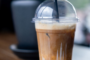 Latte drink takeaway cup plastic mug lid straw, a Food & Drink Photo by Photo Drive Studio