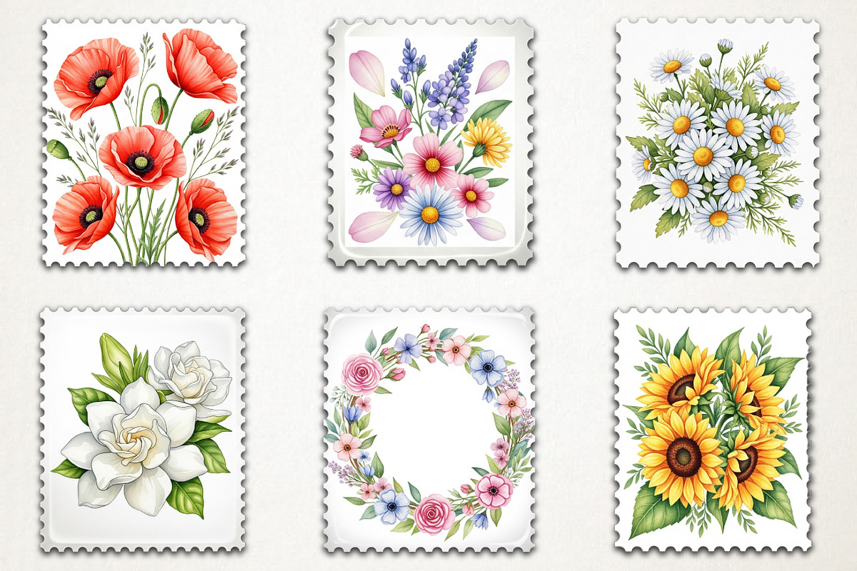 Floral Postage Stamp Clipart, an Illustration by RobertsArt (Photo 5 of 5)