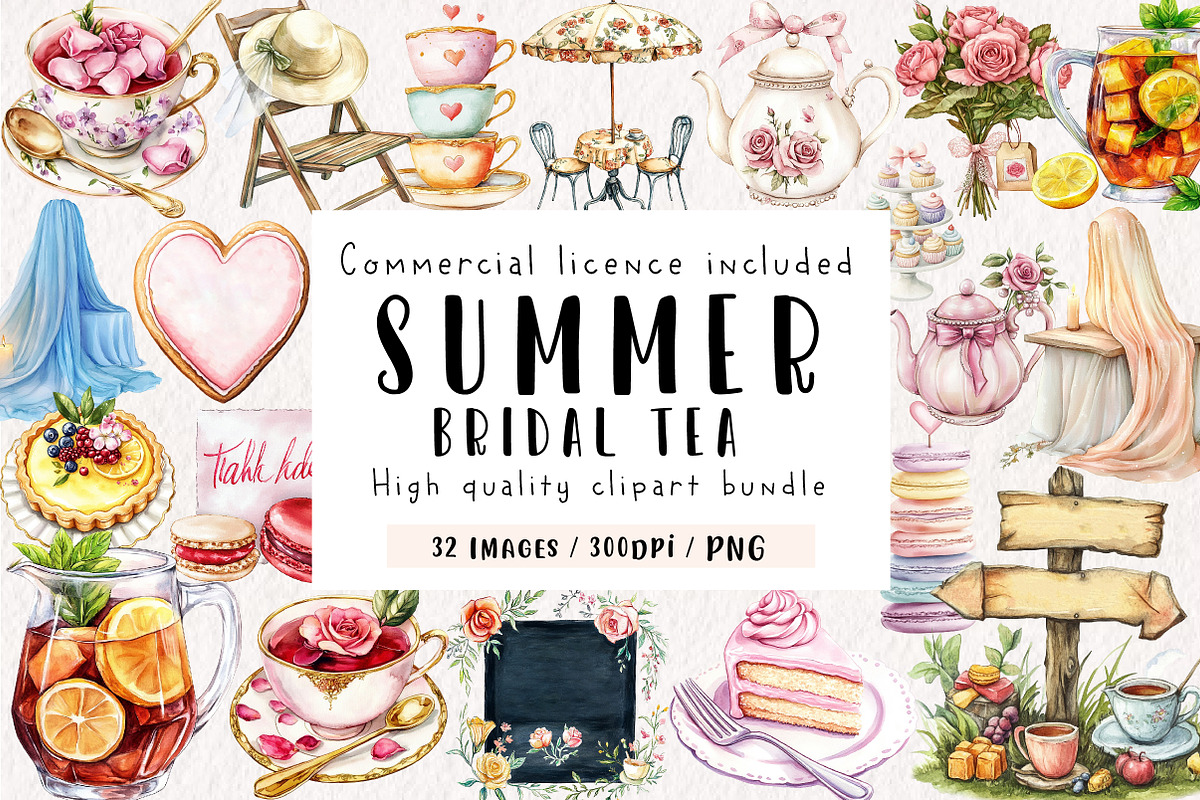 Summer Bridal Tea Party Set Clipart, an Illustration by CreationArt (Photo 1 of 9)
