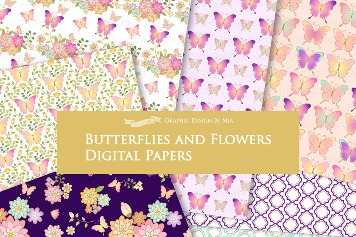 Butterflies and Flowers Gold Glitter, an Illustration by Mia's Graphic Design (Photo 10 of 11)